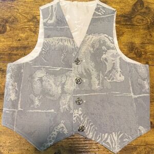 VTG Boys Suit Vest Size 3T Tan/Gray Cotton Safari Animal Print Button Down USA‎